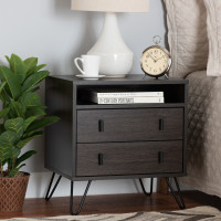 Baxton Studio NS8016-Dark Brown-NS Baxton Studio Glover Modern and Contemporary Dark Brown Finished Wood and Rose Gold-Tone Finished Metal 2-Drawer Nightstand